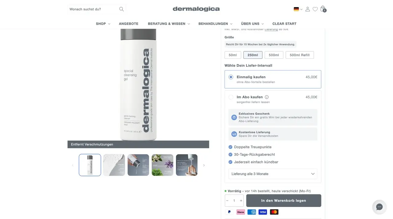 Dermalogica — Subscription widget and a gift-milestone cart